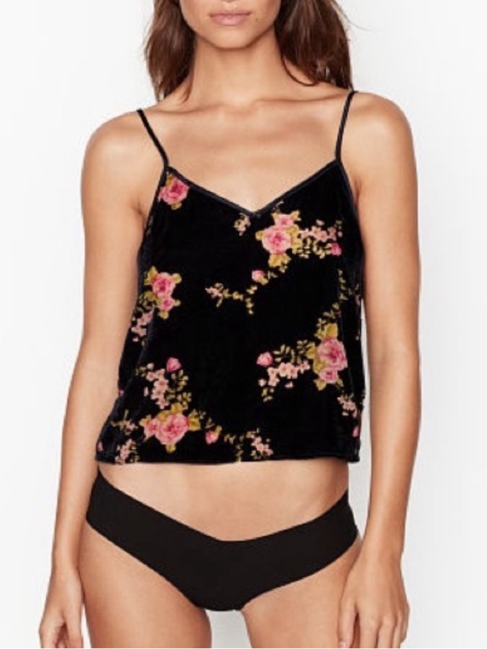 💕 VICTORIA’S SECRET velvet floral cropped cami size XL navy blue